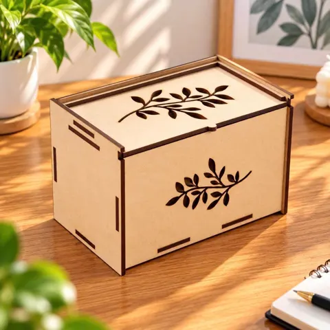 Hộp gỗ nắp trượt hoạ tiết hoa lá, thiên nhiên
