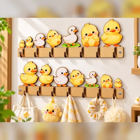 Thanh móc treo gắn tường treo đồ hoạ tiết vịt con