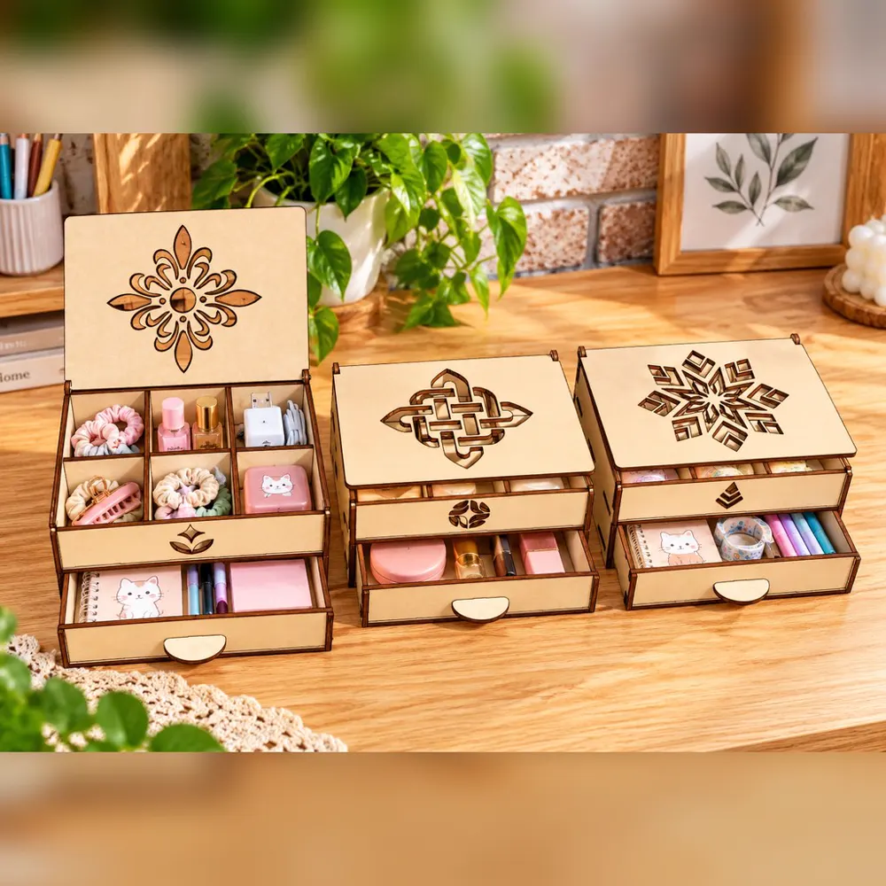 Tủ mini hai tầng chia ô và có ngăn kéo 3 phân loại hoạ tiết, ảnh 1