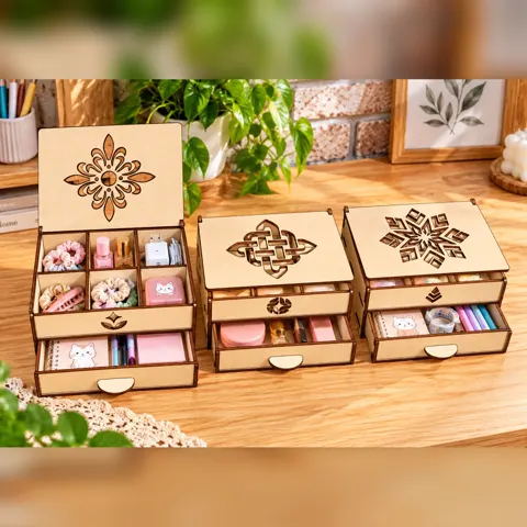 Tủ mini hai tầng chia ô và có ngăn kéo 3 phân loại hoạ tiết