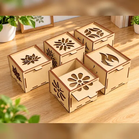 Hộp đựng đồ nắp rút hoạ tiết hoa văn