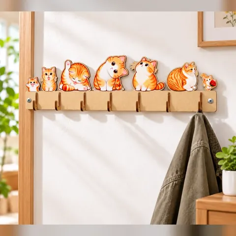 Thanh móc treo gắn tường chủ đề mèo cam