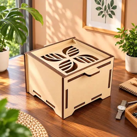 Hộp gỗ nắp trượt lá art deco hoạ tiết cắt laser thủng