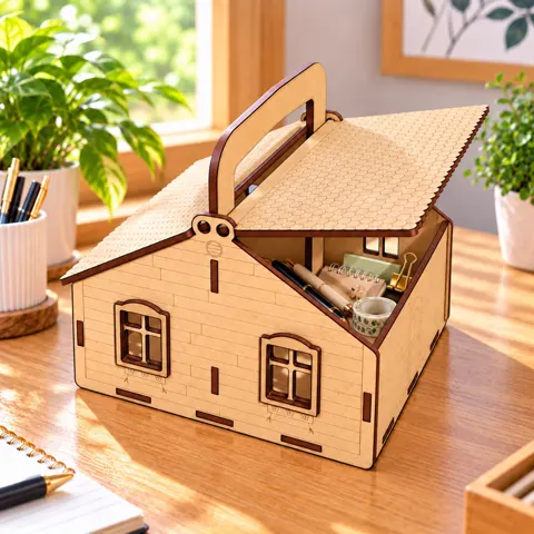 Hộp quai xách gỗ đựng đồ và decor hình ngôi nhà xinh xắn