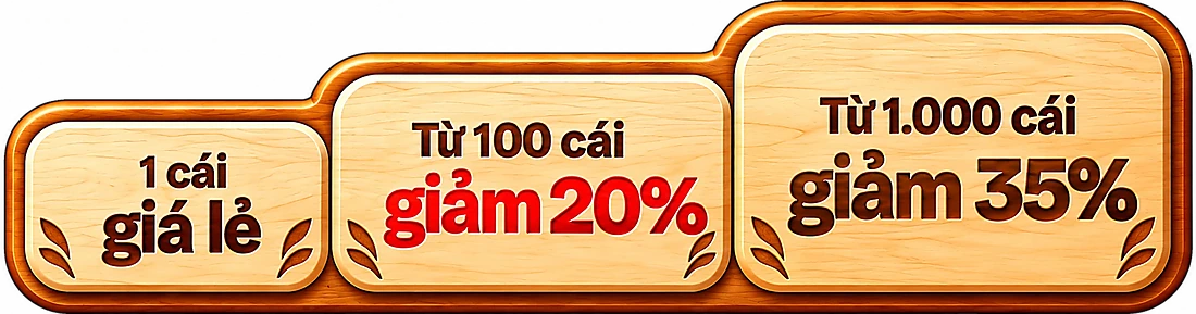 Giá: 1 cái giá lẻ; từ 100 cái giảm 20%; từ 1.000 cái giảm 35%